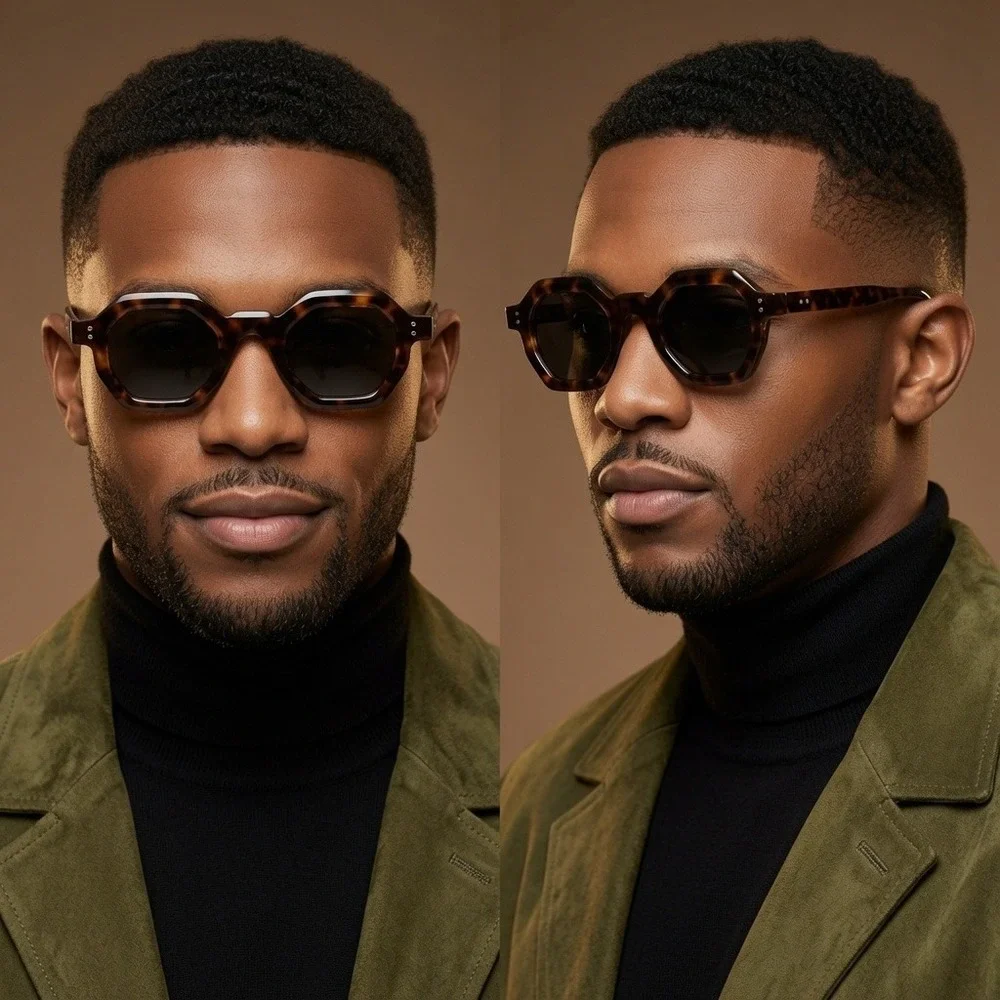 Trendy Angular Designer Shades Deliver Modern Fashionable Tortoise Hip Hop Men